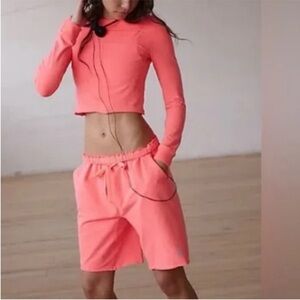 FP Movement XSmall Set Hot Shot Easy neon coral orange pockets elastic waist